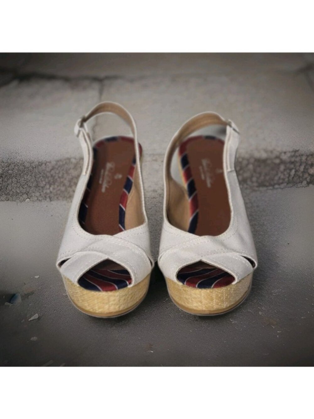 BROOKS BROTHERS NWOB Espadrilles Canvas Peep Toe Wedge Heels Women's Size 7.5